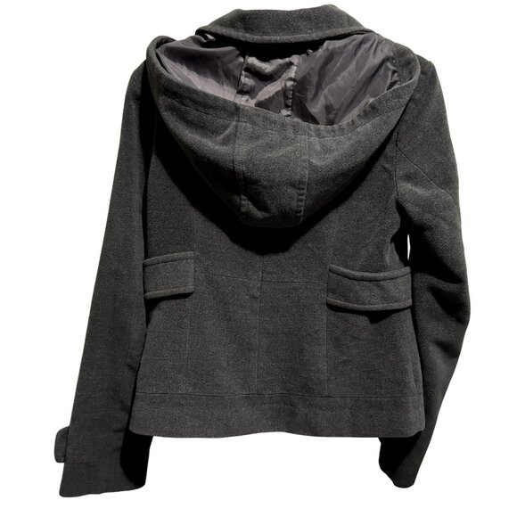 Anthropologie Tulle Gray Flannel Jacket Sz M Hood Cropped Lined Snap Front - Picture 4 of 6